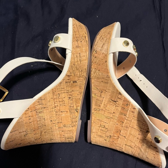 New Studded Leather White Cork Wedges - Picture 2 of 4